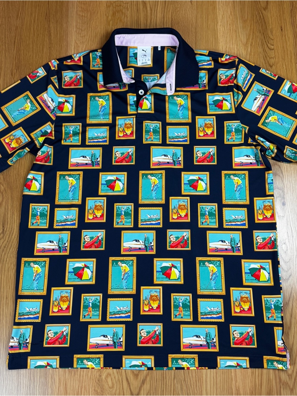 Puma Arnold Palmer Photo MATTR Golf Polo with Colorful Retro Frame Print Large